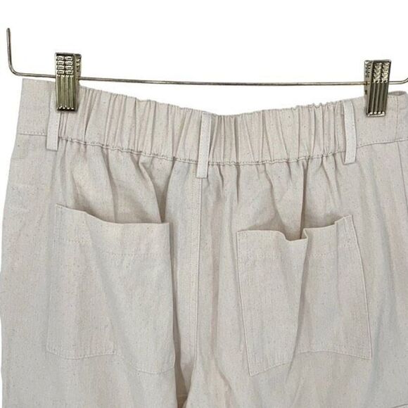 Papermoon Womens High Rise Elastic Waist Wide Leg Cargo Pants Cream Beige Small - Picture 4 of 9